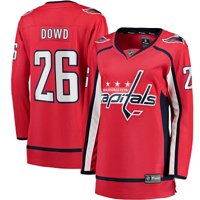 Maillot de joueur échappé à domicile Fanatics Nic Dowd des Capitals Washington, rouge, pour femmes