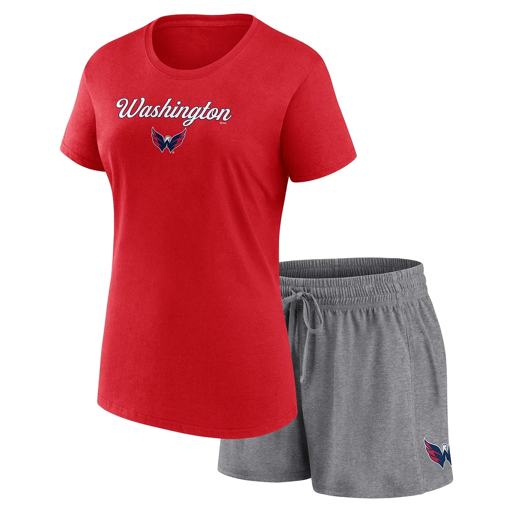 Ensemble t-shirt et short fanatiques pour femmes, rouge/gris chiné, Washington Capitals Script