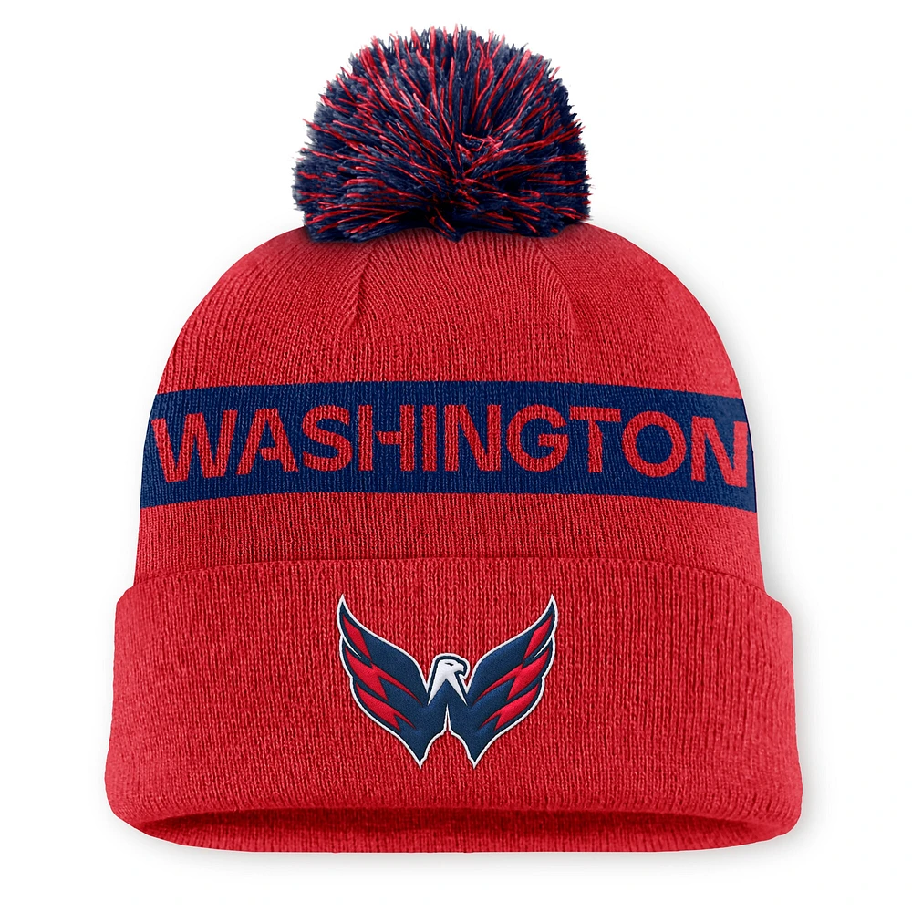 Bonnet en tricot à revers et pompon authentique Pro Rink des Washington Capitals pour femmes Fanatics rouge/bleu marine