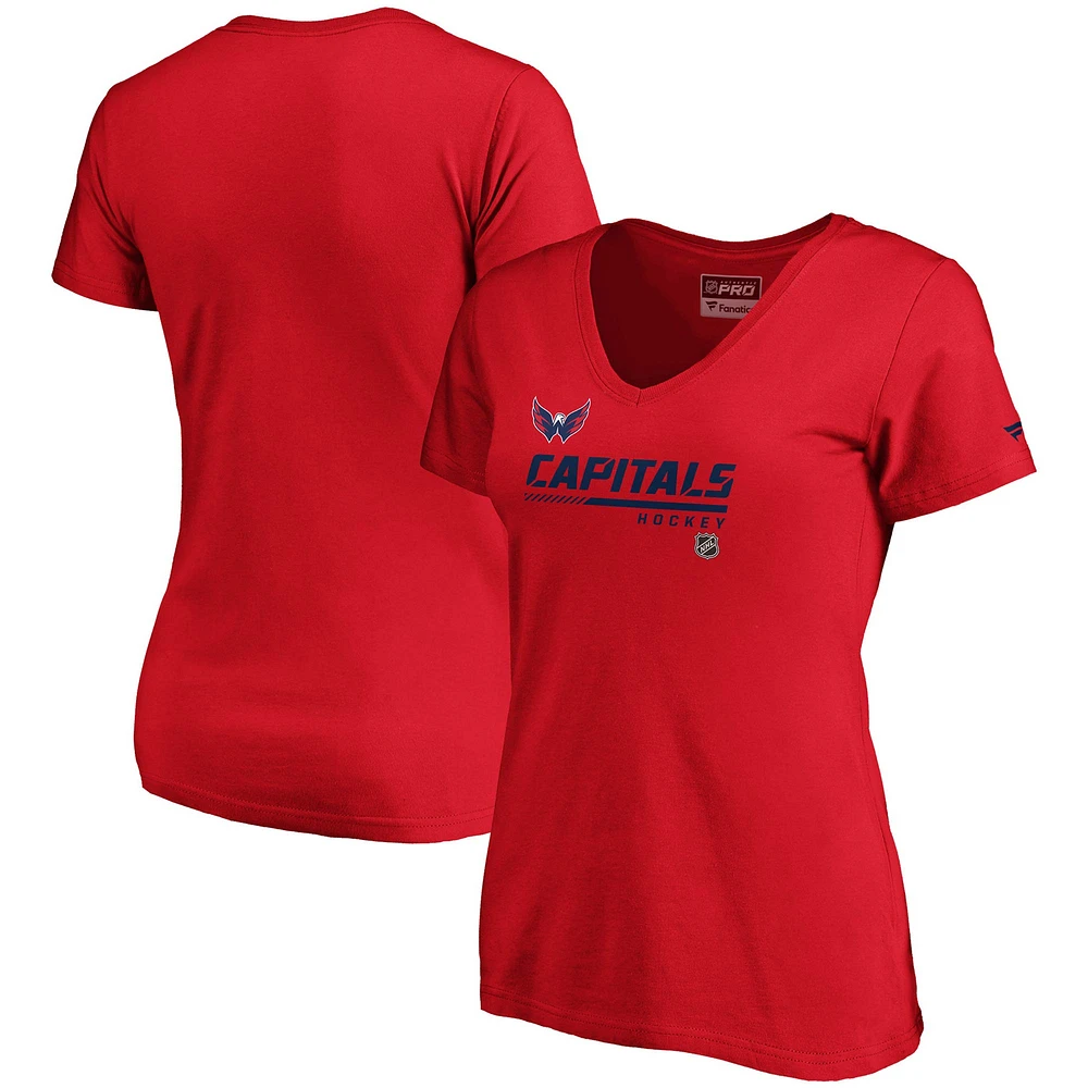 T-shirt rouge à col en V Fanatics pour femmes des Capitals de Washington Authentic Pro Core Collection Prime