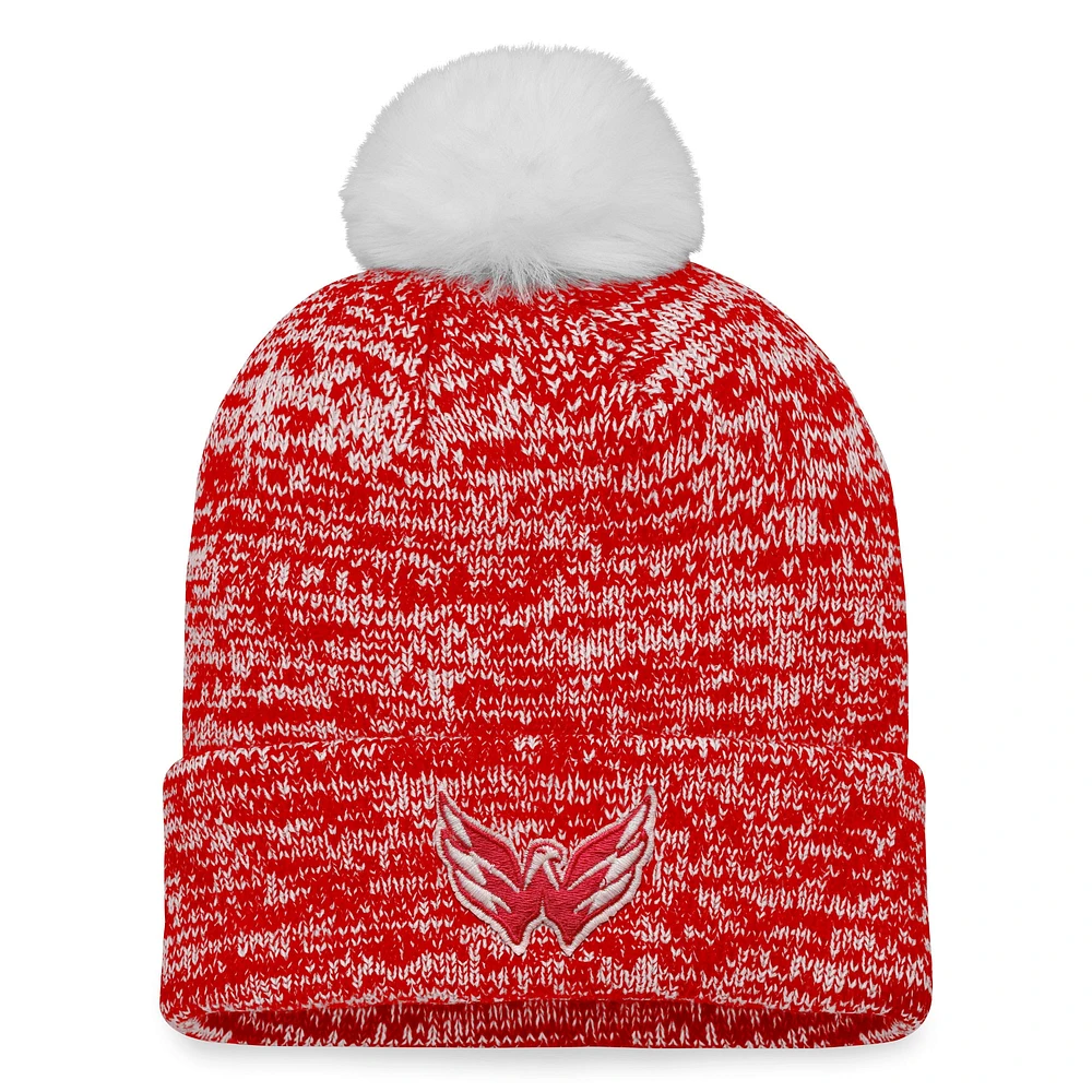 Women's Fanatics Red Washington Capitals Glimmer Cuffed Knit Hat with Pom