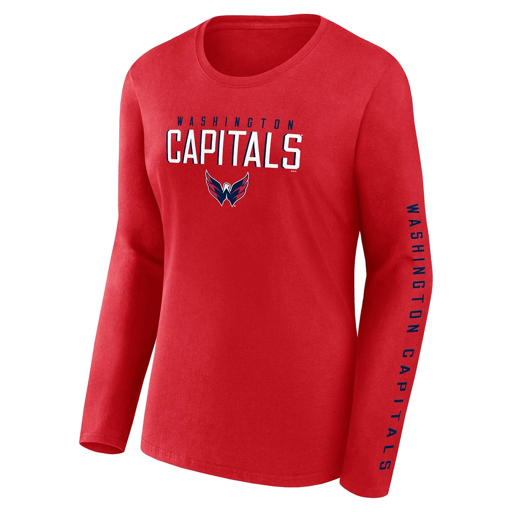 Women's Fanatics  Red Washington Capitals Long and Short Sleeve Two-Pack T-Shirt Set