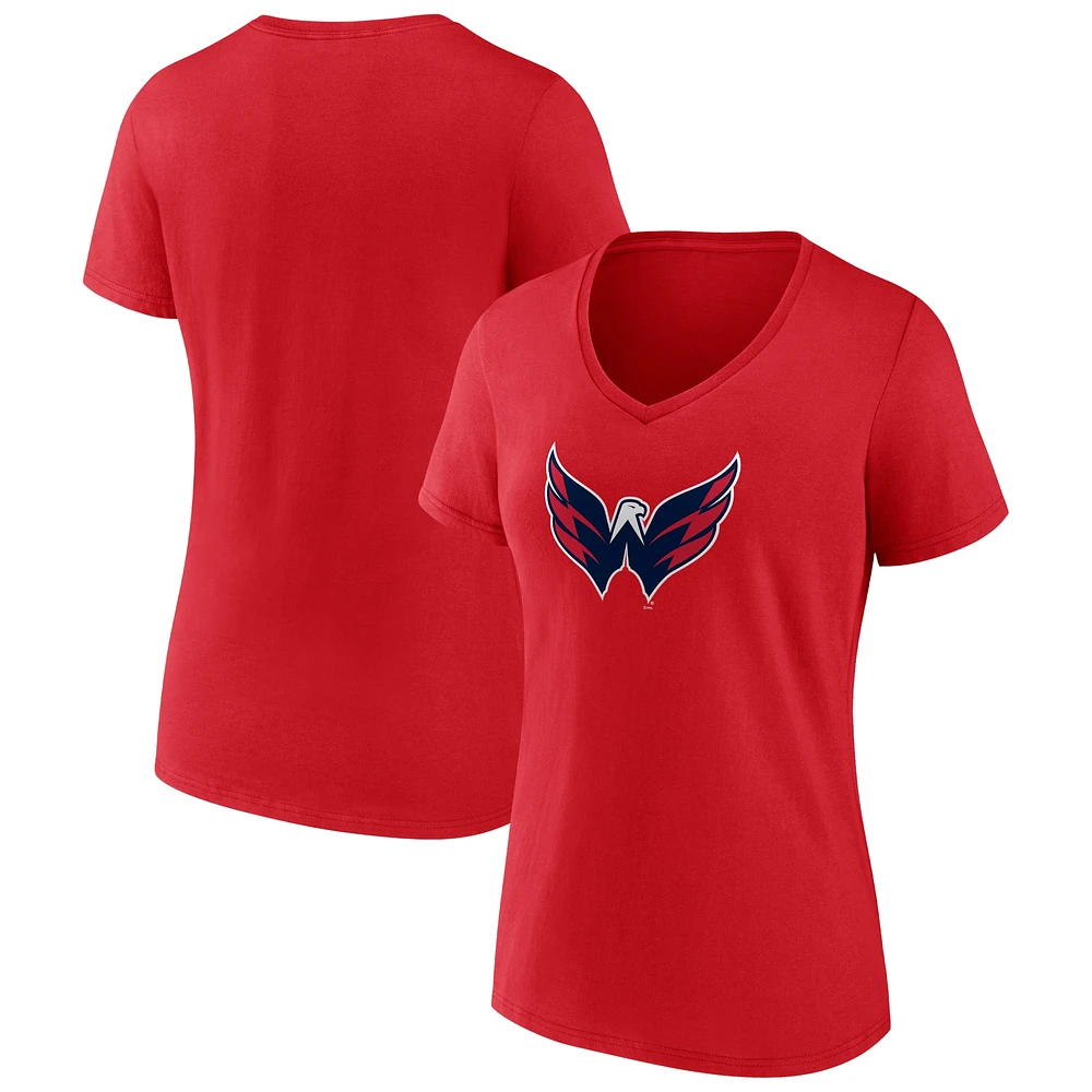 T-shirt à col en V avec logo principal de l'équipe des Washington Capitals pour femmes Fanatics Red