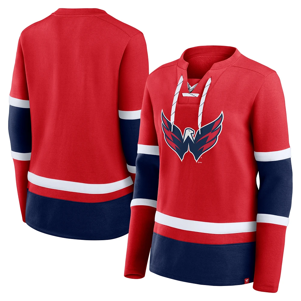 T-shirt à manches longues lacets Fanatics pour femme, rouge, Washington Capitals Prime Time