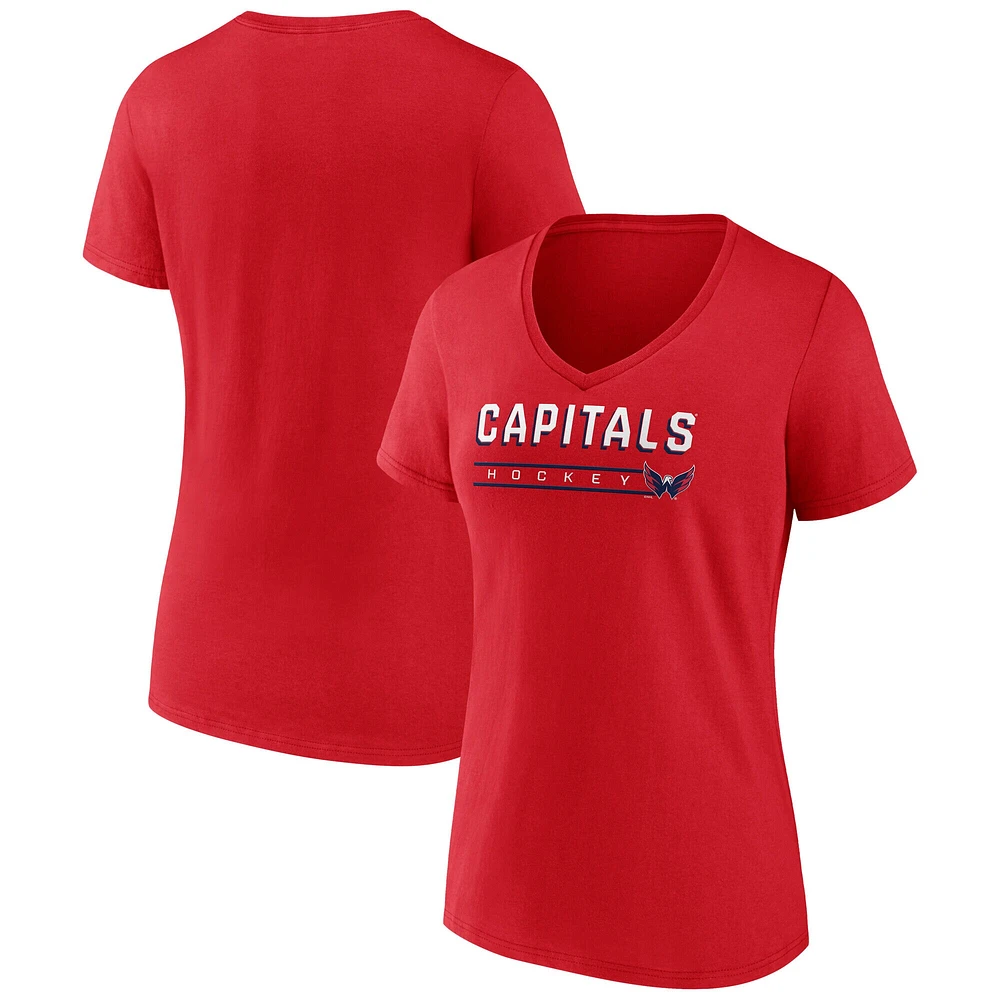 T-shirt à col en V pour femme Fanatics Red Washington Capitals