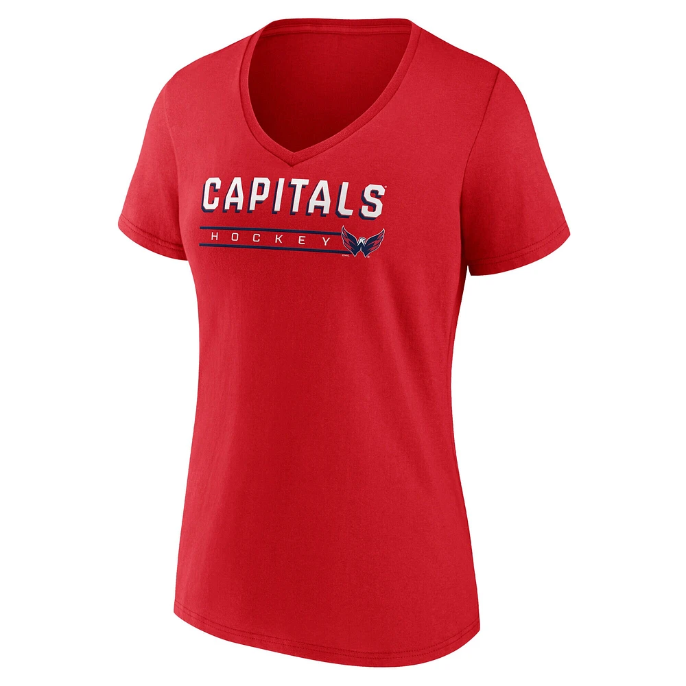 T-shirt à col en V pour femme Fanatics Red Washington Capitals