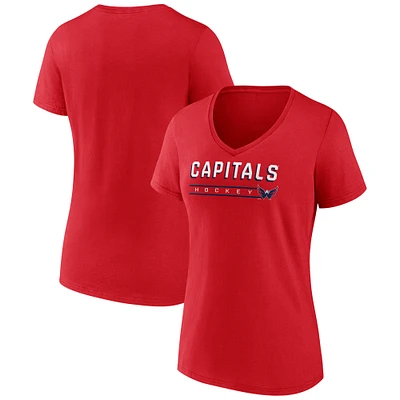 T-shirt à col en V pour femme Fanatics Red Washington Capitals