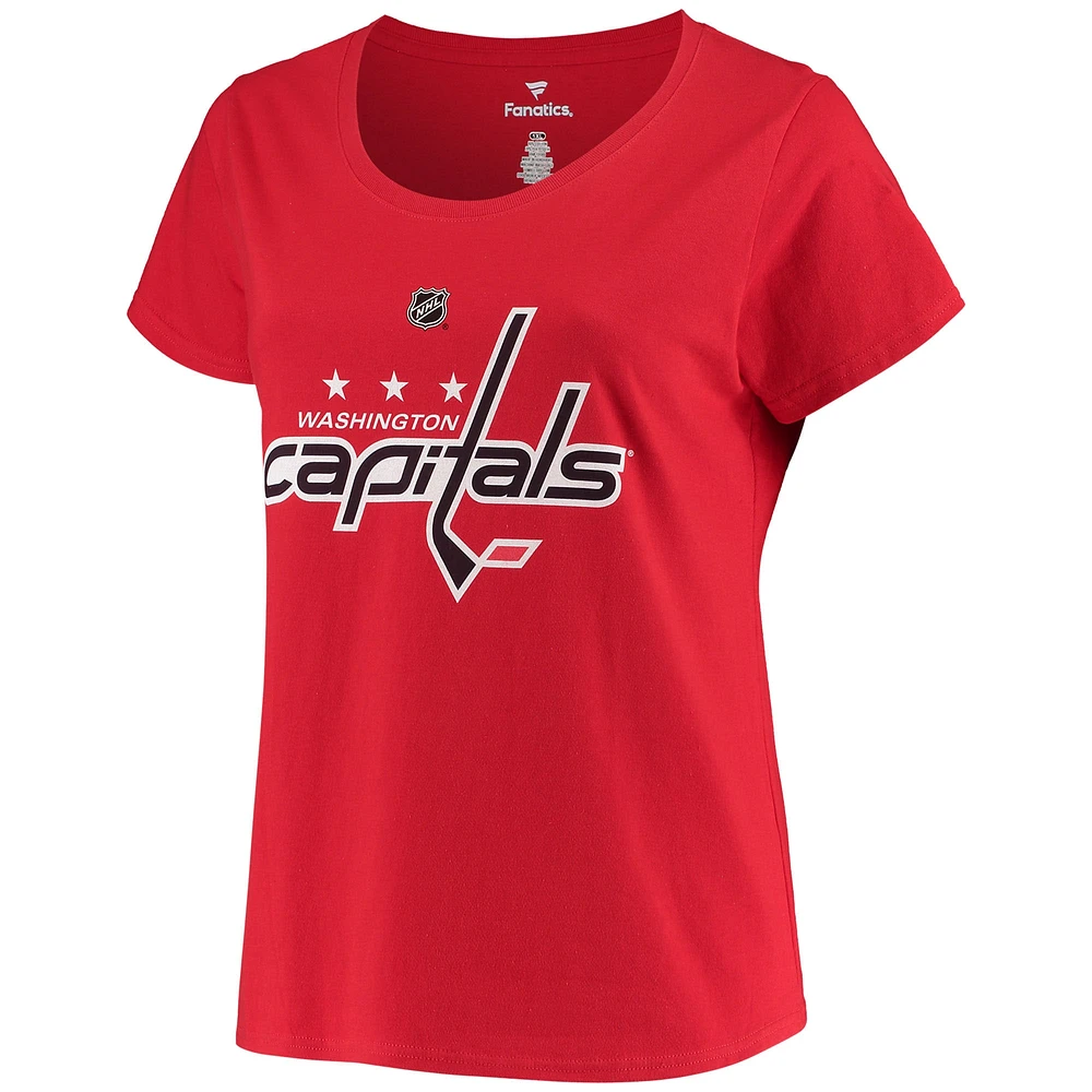 Fanatics TJ Oshie pour femmes - T-shirt rouge à encolure dégagée avec nom et numéro de grande taille des Capitals Washington