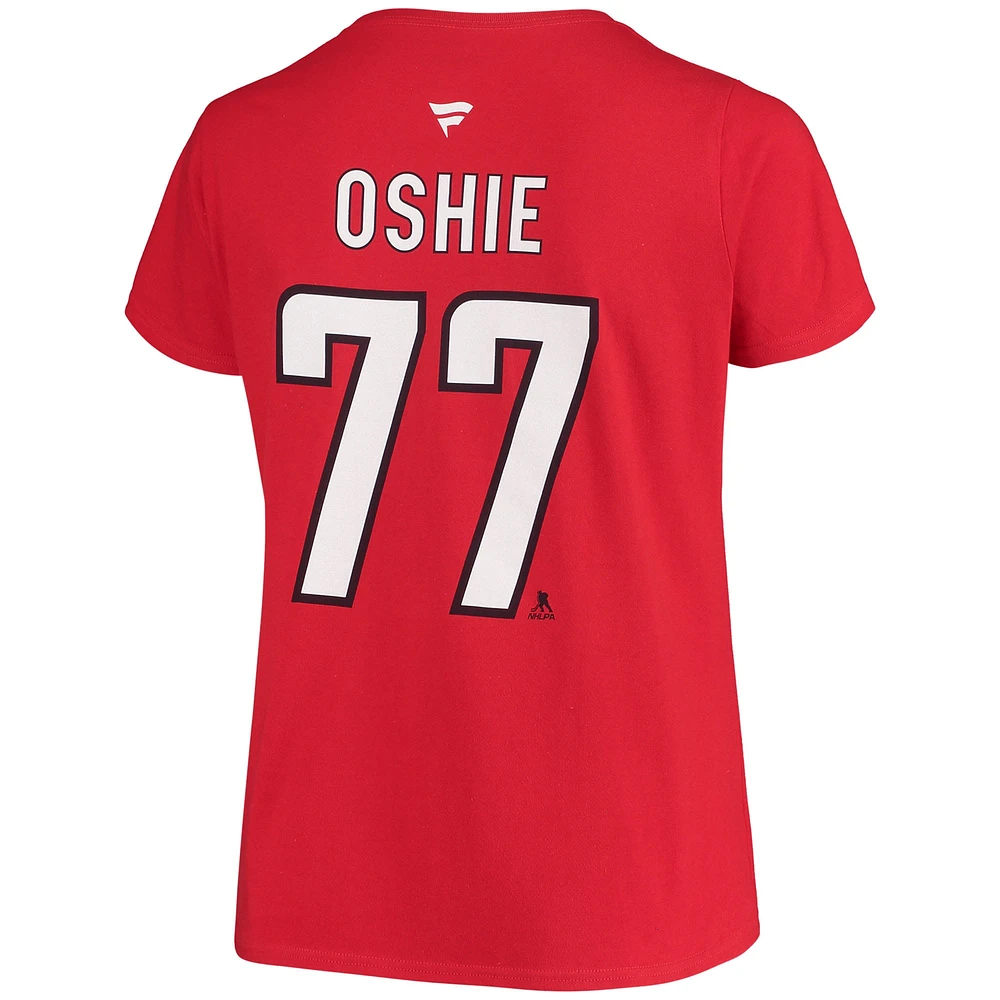 Fanatics TJ Oshie pour femmes - T-shirt rouge à encolure dégagée avec nom et numéro de grande taille des Capitals Washington