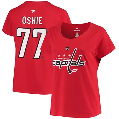 Fanatics TJ Oshie pour femmes - T-shirt rouge à encolure dégagée avec nom et numéro de grande taille des Capitals Washington