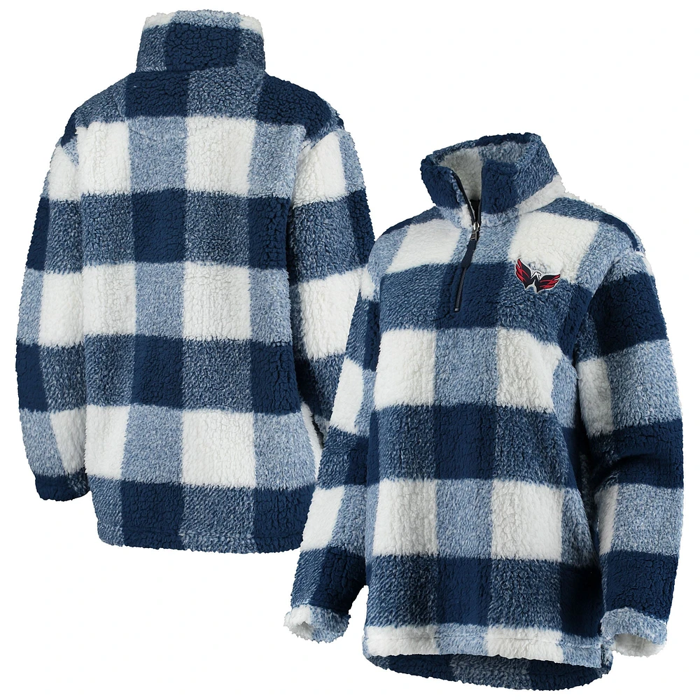 Women's G-III 4Her by Carl Banks Navy/White Washington Capitals Plaid Sherpa Quarter-Zip Jacket