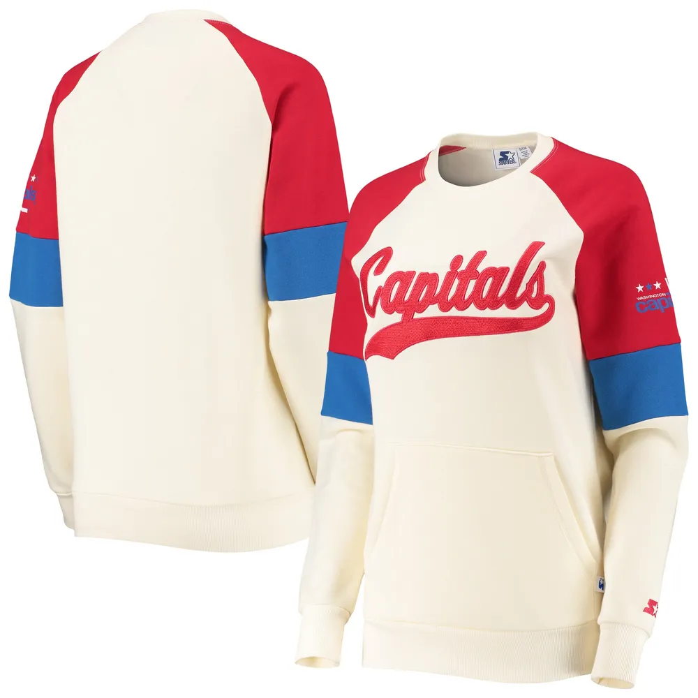 Washington Capitals G-III Sports by Carl Banks Women's Vintage Playmaker  Raglan Pullover Sweatshirt - Cream/Red
