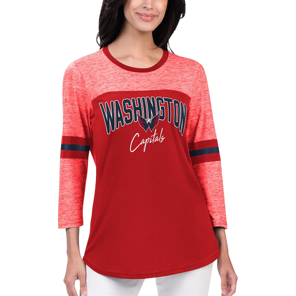 T-shirt G-III Sports by Carl Banks pour femmes, rouge, Washington Capitals Play The Game, tri-mélange, manches 3/4