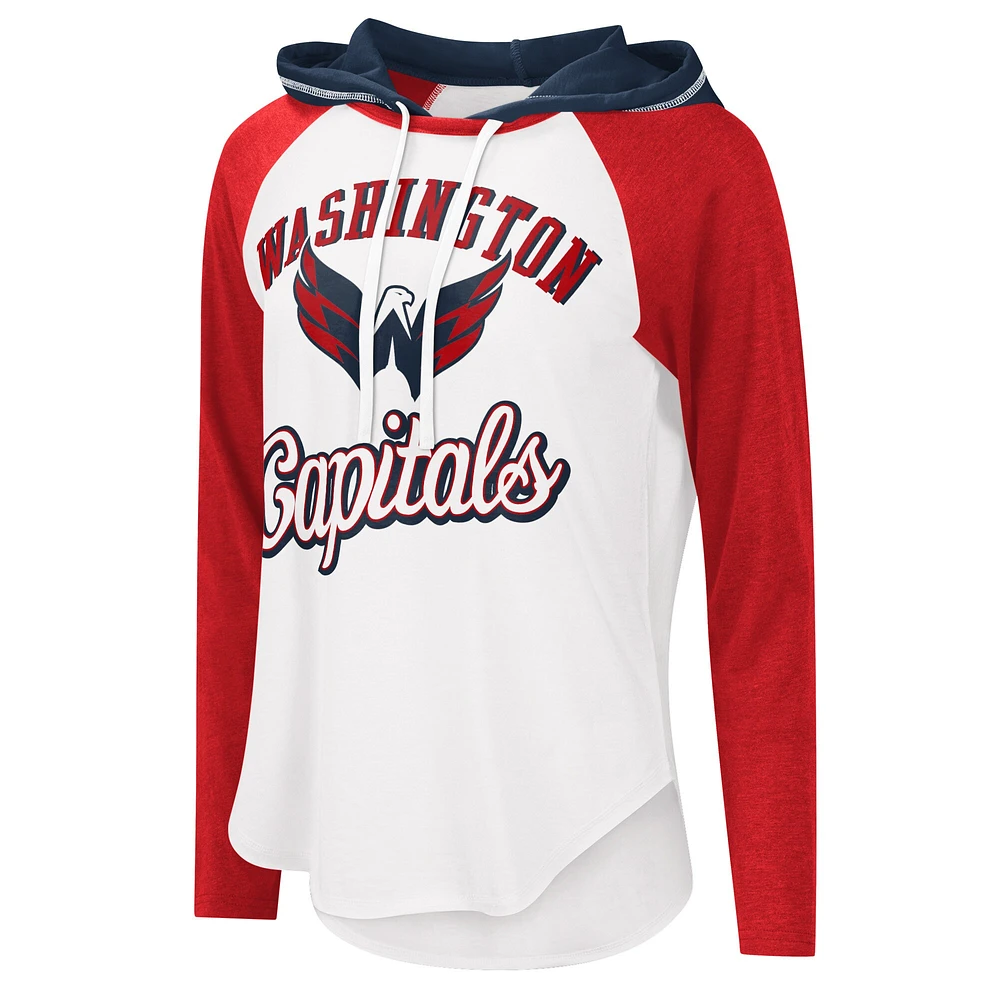 T-shirt léger à capuche G-III Sports by Carl Banks pour femmes, blanc/rouge chiné, MVP Raglan des Washington Capitals