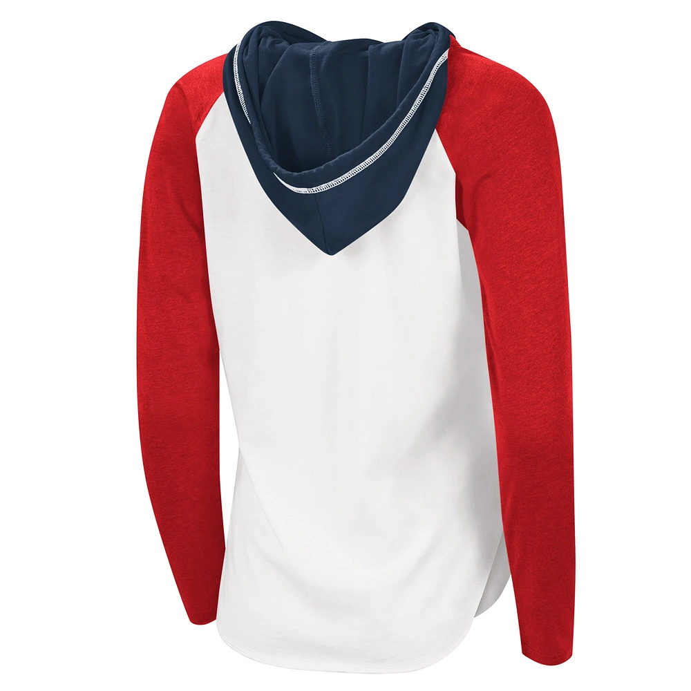 T-shirt léger à capuche G-III Sports by Carl Banks pour femmes, blanc/rouge chiné, MVP Raglan des Washington Capitals