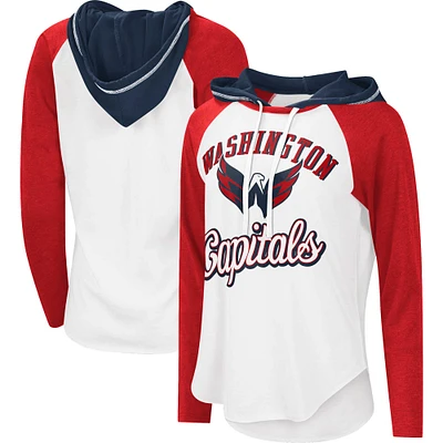 T-shirt léger à capuche G-III Sports by Carl Banks pour femmes, blanc/rouge chiné, MVP Raglan des Washington Capitals