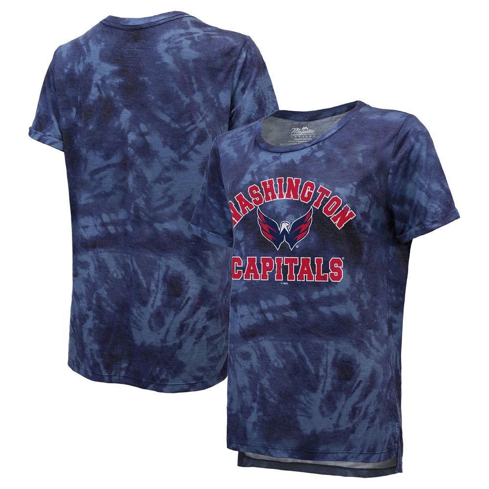 Women's Majestic Threads Navy Washington Capitals Boyfriend Tie-Dye Tri-Blend T-Shirt