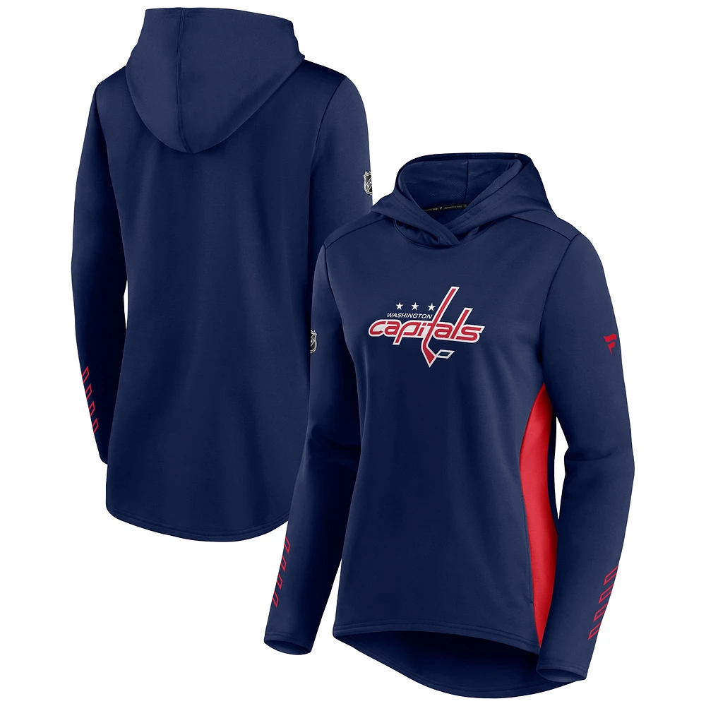 Sweat à capuche Authentic Pro Locker Room bleu marine/rouge pour femme des Washington Capitals