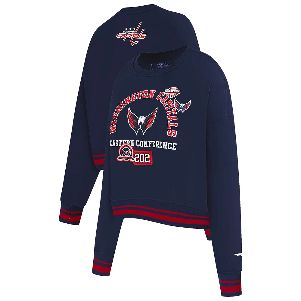 Sweat-shirt court Pro Standard bleu marine pour femme avec code régional des Washington Capitals