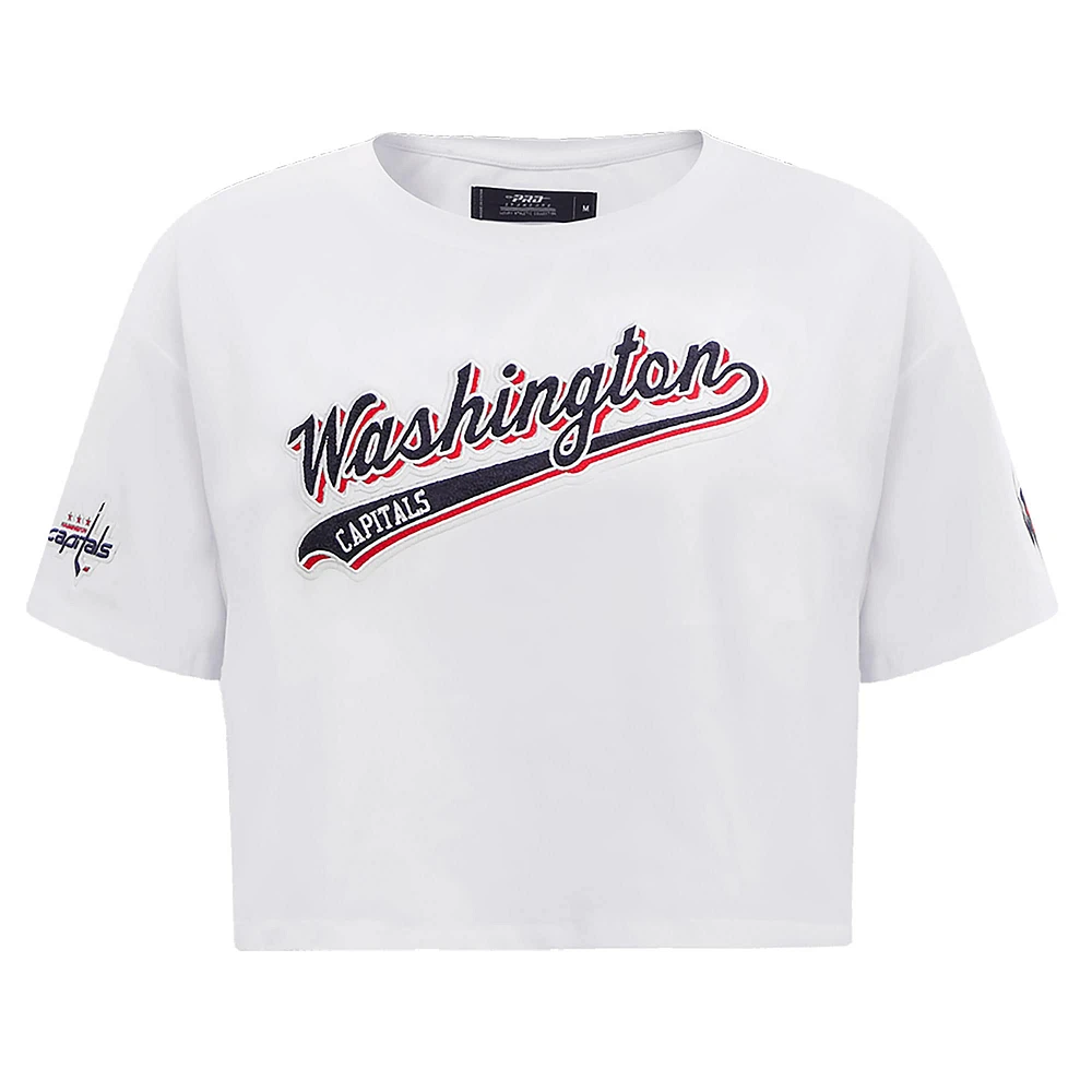 Women's Pro Standard White Washington Capitals Boxy Script Tail Cropped T-Shirt