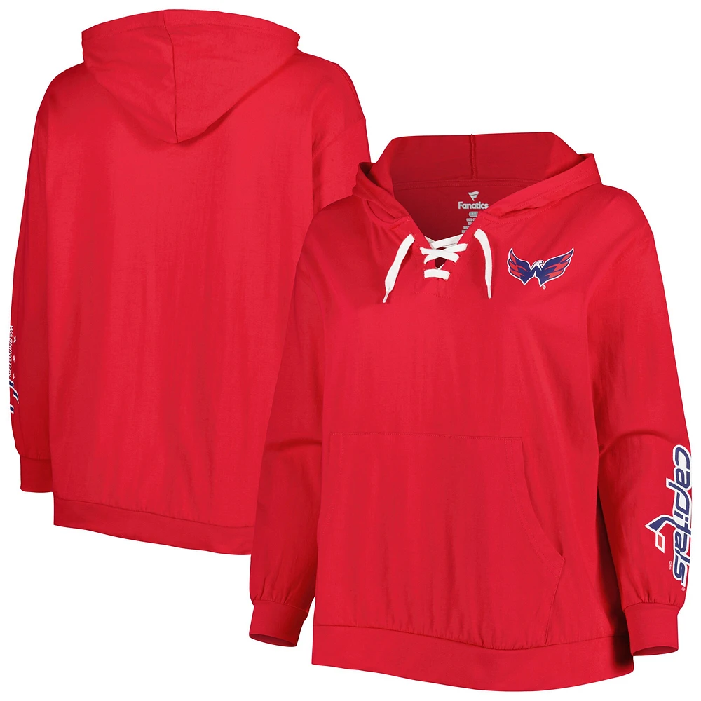 Chandail à capuchon rouge lacets Washington Capitals grande taille pour femme