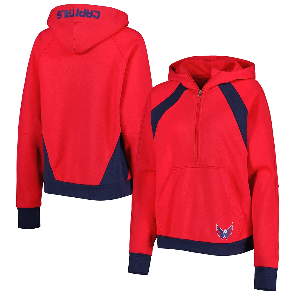 Women's Starter Red Washington Capitals Wishbone Half-Zip Hoodie