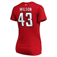 T-shirt à col en V rouge authentique pour femme avec nom et numéro de Tom Wilson des Washington Capitals