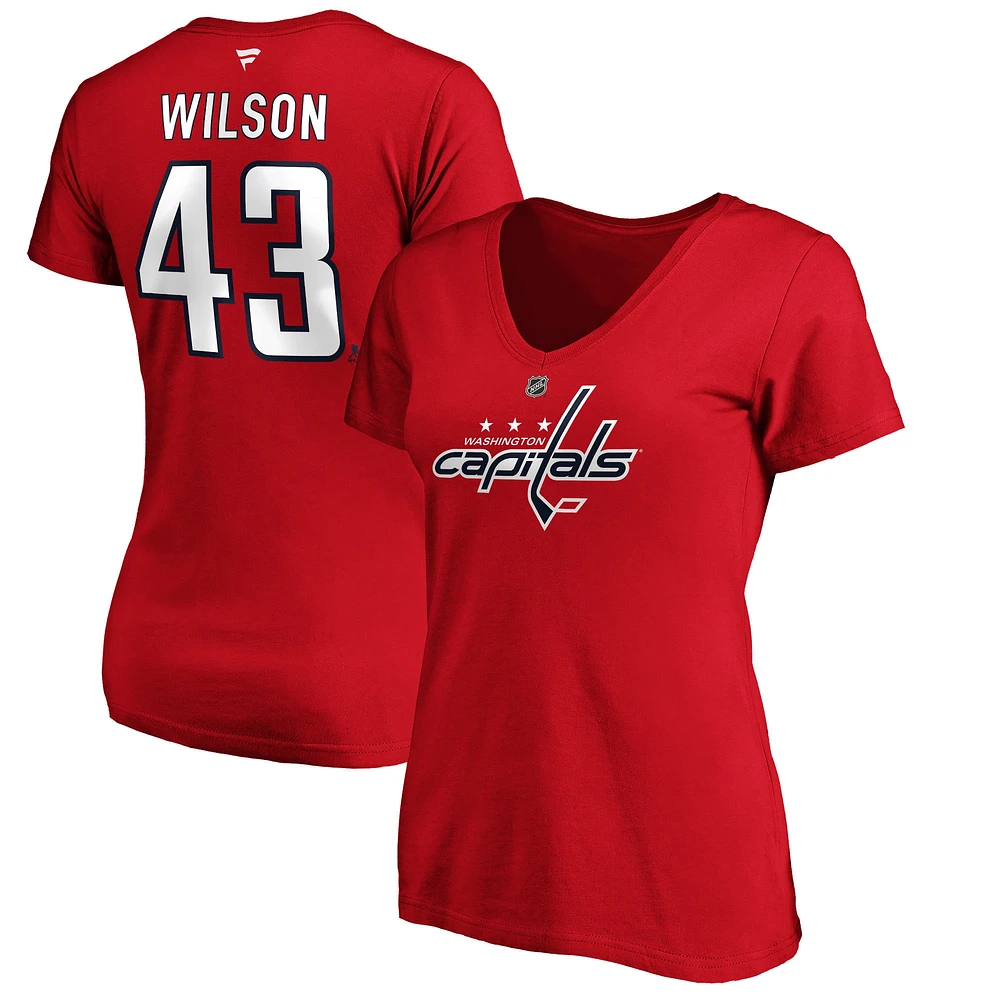 Women's Tom Wilson Red Washington Capitals Authentic Stack Name and Number V-Neck T-Shirt