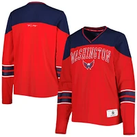 T-shirt rouge à manches longues et col en V Abigail des Washington Capitals de Tommy Hilfiger pour femme