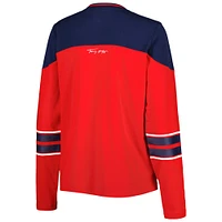 T-shirt rouge à manches longues et col en V Abigail des Washington Capitals de Tommy Hilfiger pour femme