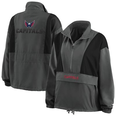 Women's WEAR by Erin Andrews Charcoal Washington Capitals Popover Packable Half-Zip Jacket