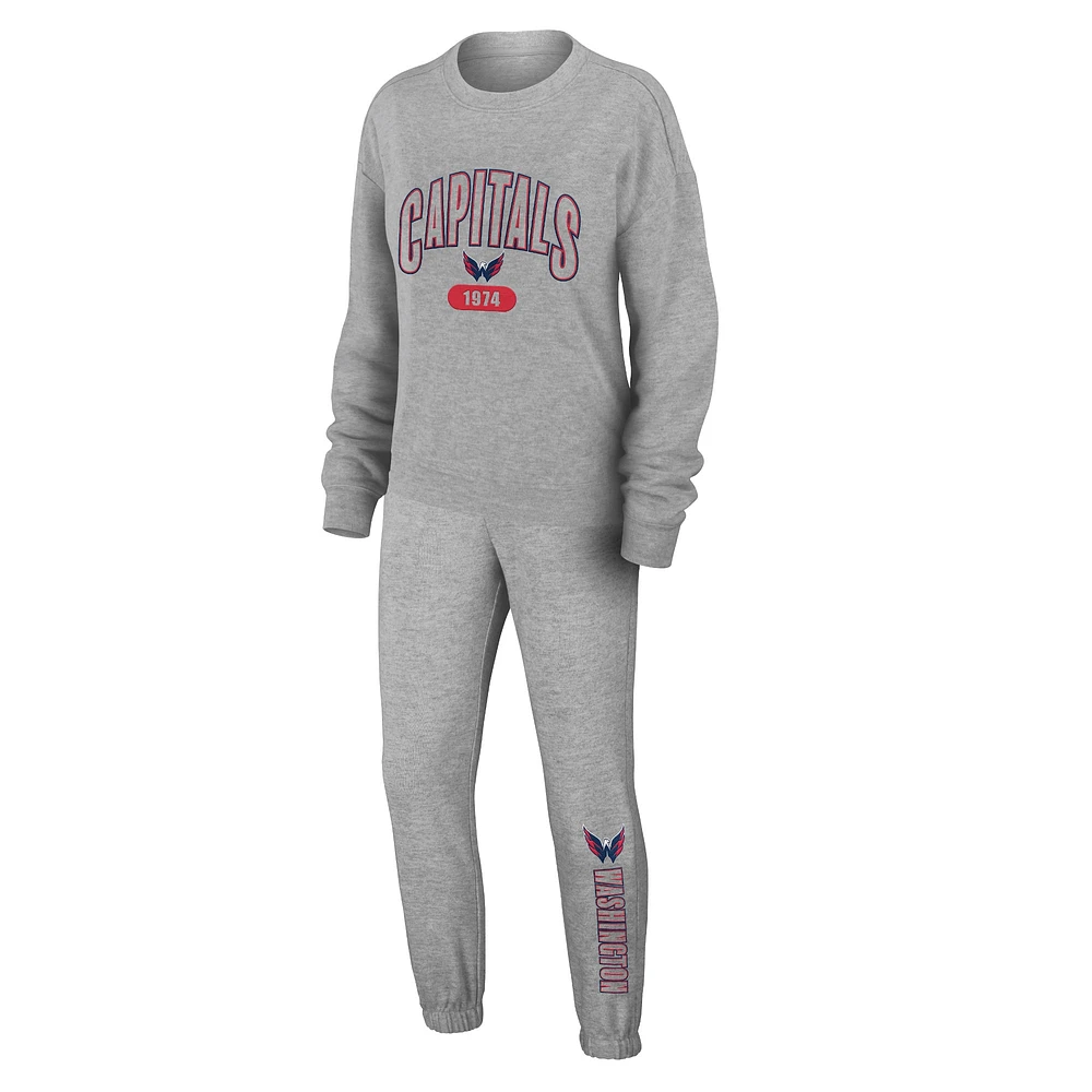 Women's WEAR by Erin Andrews Heather Gray Washington Capitals Knit Long Sleeve Tri-Blend T-Shirt & Pants Sleep Set