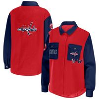 Women's WEAR by Erin Andrews Red/Navy Washington Capitals Colorblock Button-Up Shirt Jacket