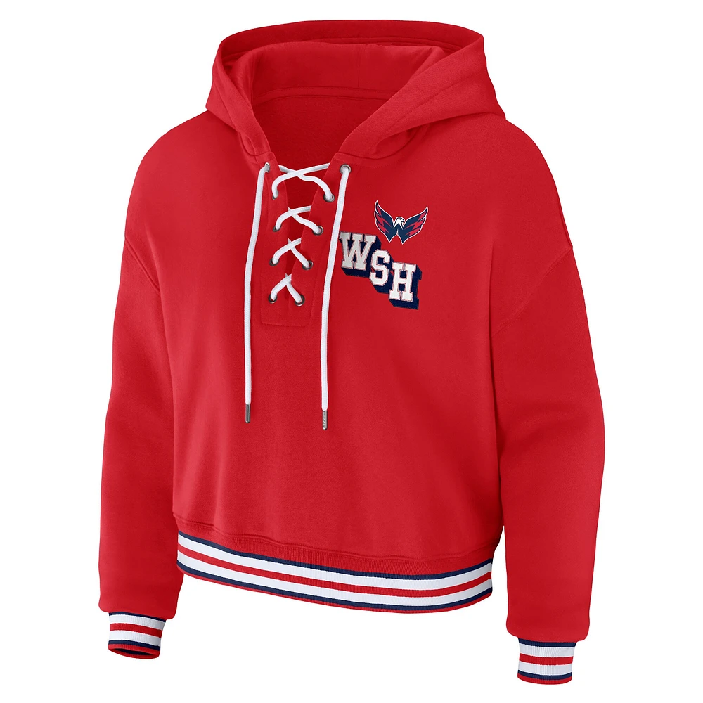 Women's WEAR by Erin Andrews Red Washington Capitals Lace-Up Pullover Hoodie