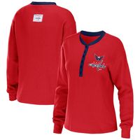 Women's WEAR by Erin Andrews Red Washington Capitals Waffle Henley Long Sleeve T-Shirt