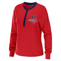 Women's WEAR by Erin Andrews Red Washington Capitals Waffle Henley Long Sleeve T-Shirt