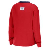 Women's WEAR by Erin Andrews Red Washington Capitals Waffle Henley Long Sleeve T-Shirt