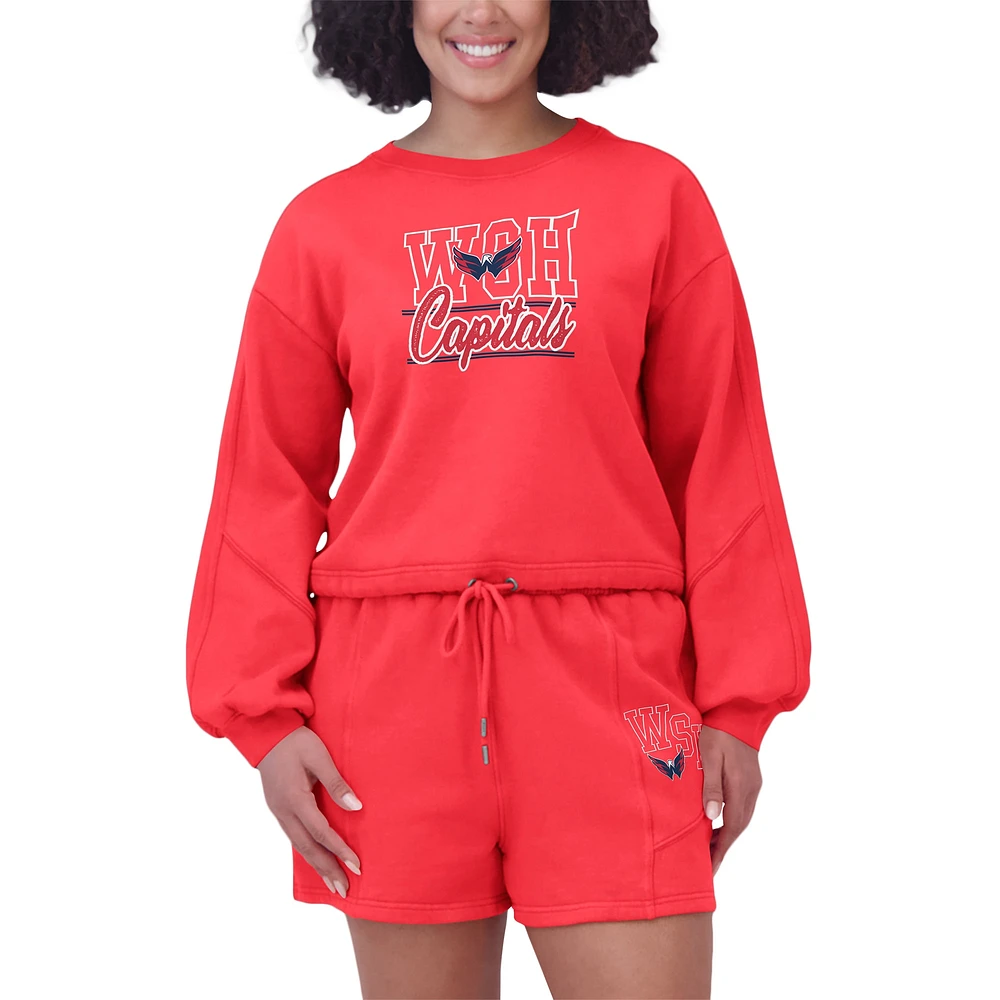 Women's WEAR by Erin Andrews Red Washington Capitals Washed Fleece Sweatshirt & Shorts Lounge Set