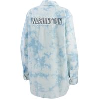 Women's WEAR by Erin Andrews White Washington Capitals Oversized Tie-Dye Button-Up Denim Shirt