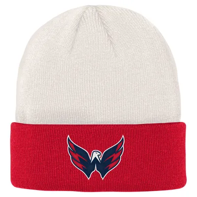 Washington Capitals Youth Logo Cuffed Knit Hat - Cream/Red