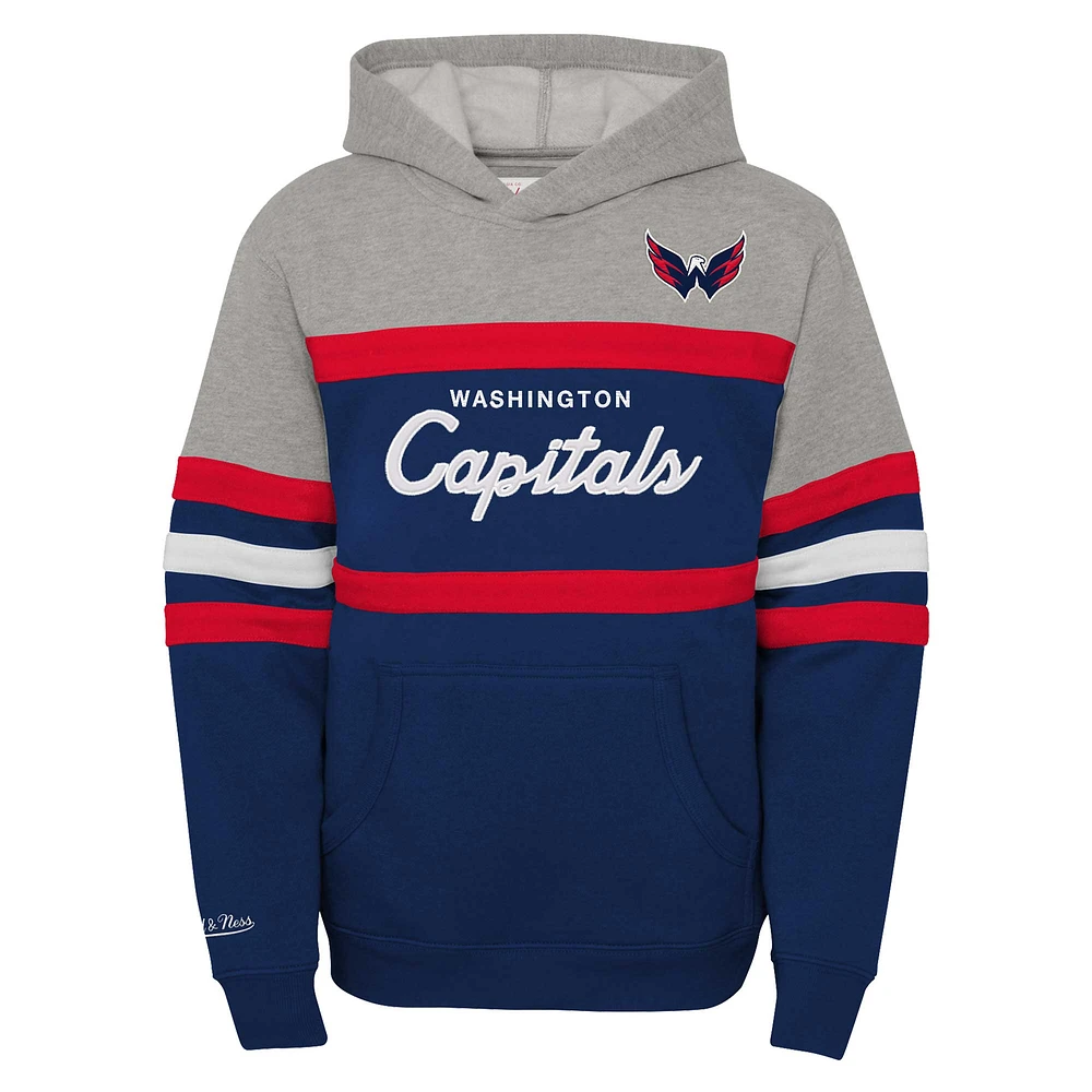 Chandail à capuchon d'entraîneur-chef des Capitals de Washington Mitchell & Ness pour jeunes, bleu marine