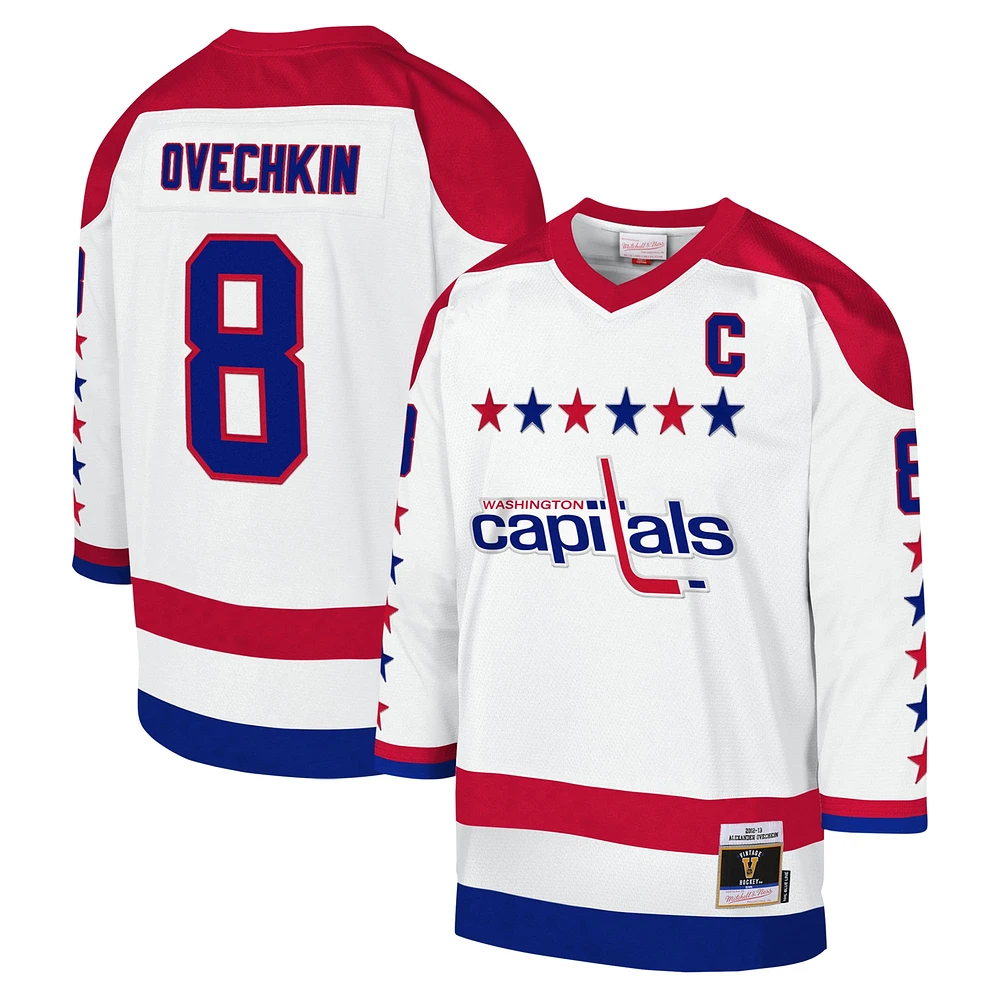 Youth Mitchell & Ness Alexander Ovechkin White Washington Capitals 2012-13 Blue Line Captain Patch Player Jersey