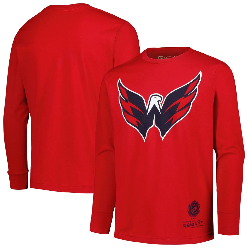 T-shirt rouge à manches longues avec logo Throwback des Capitals de Washington Mitchell & Ness pour jeunes