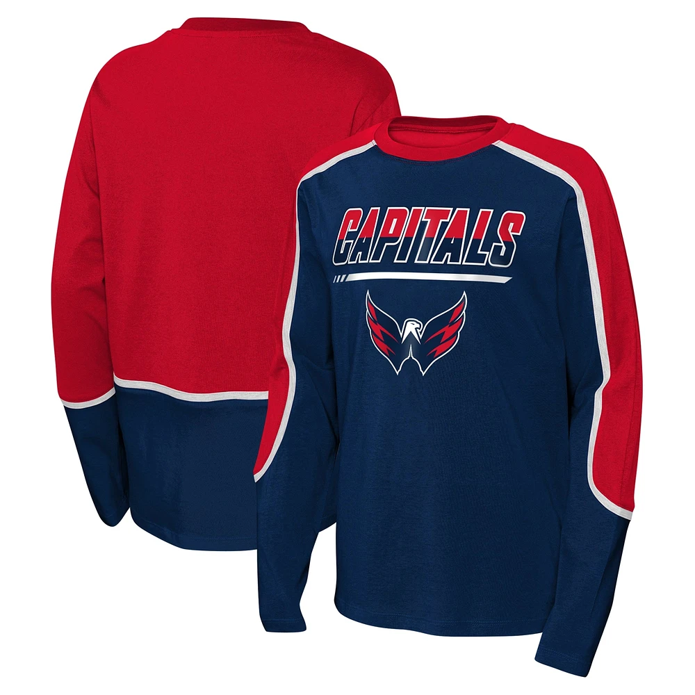 T-shirt à manches longues Pro Assist des Washington Capitals pour jeunes, bleu marine/rouge