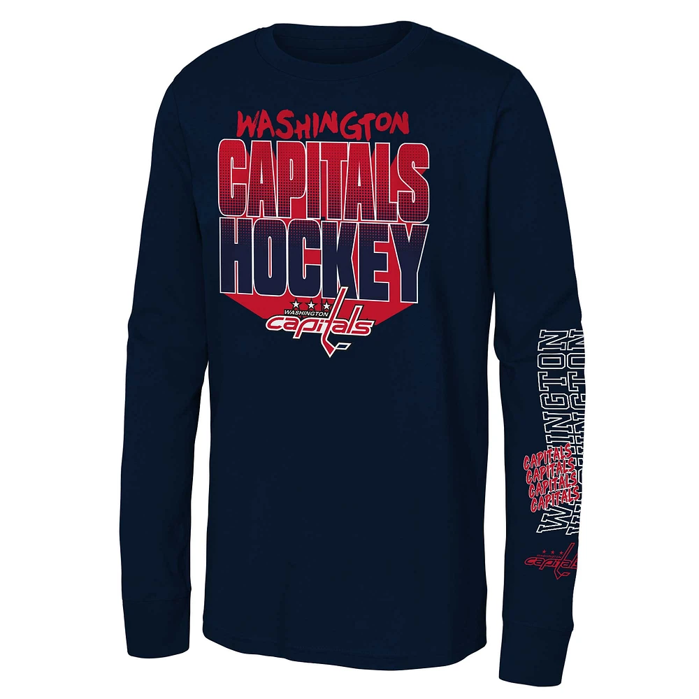 Youth Navy Washington Capitals Standout Long Sleeve T-Shirt