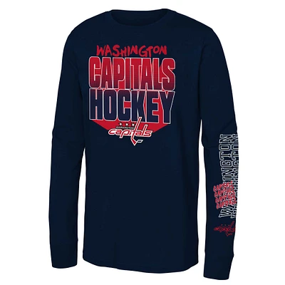 T-shirt à manches longues pour jeunes Washington Capitals Standout bleu marine