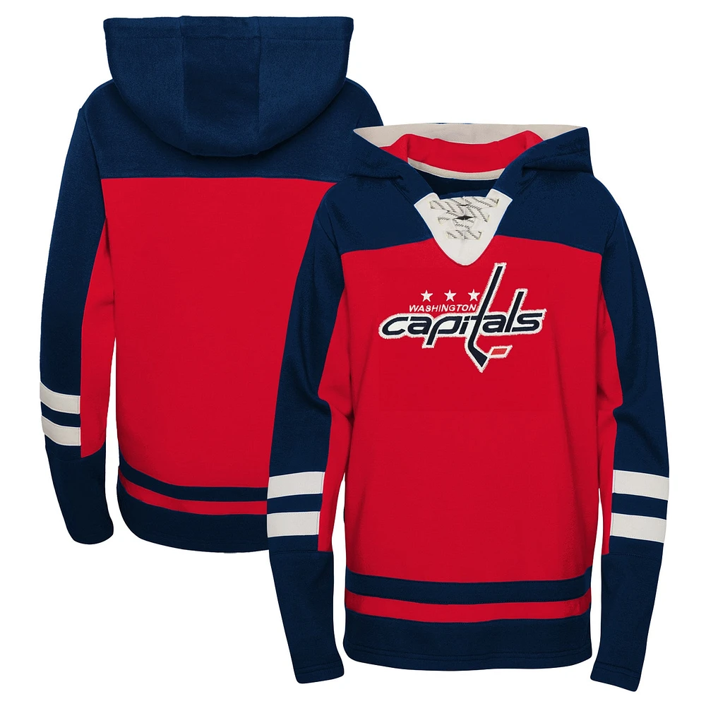 Youth Red Washington Capitals Ageless Revisited Lace-Up V-Neck Pullover Hoodie