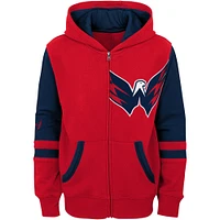 Youth Red Washington Capitals Face Off Color Block Full-Zip Hoodie