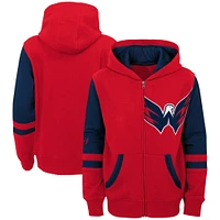 Youth Red Washington Capitals Face Off Color Block Full-Zip Hoodie