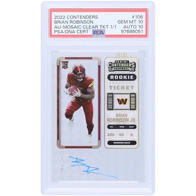 Brian Robinson Jr. Washington Commanders Autographed 2022 Panini Contenders Mosaic Rookie Ticket #106 #1/1 PSA Authenticated 10/10 Rookie Card